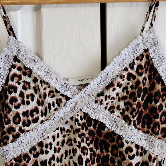 Vintage Wild Love Women's Leopard Print Cropped Tank Top Size Med Lace Coquette - Picture 5 of 8